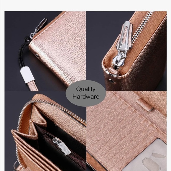 Lavemi RFID Blocking Leather Large Blue Zip Around Wallet Phone Holder Clutch - Picture 9 of 12